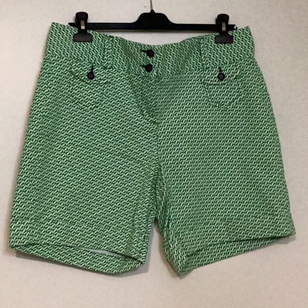 LLBean women’s shorts, size 14, green and white, cotton and spandex